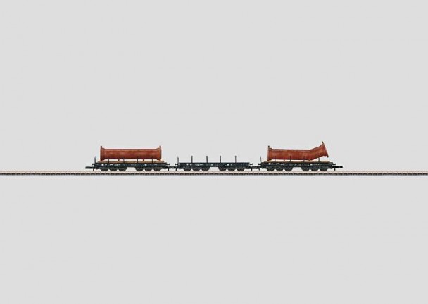 Heavy-Duty Flat Car Set with a Load of Flanged Pipe