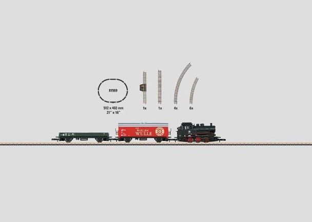 Starter Set for 230 Volts. Freight Train with an Oval of Track and Appropriate Power Supplies