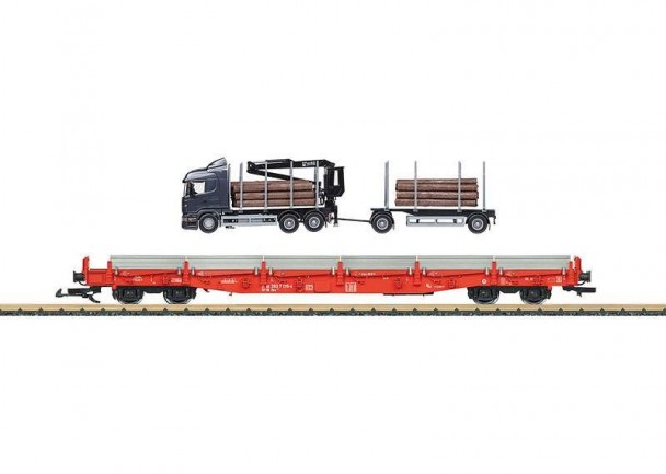 DB AG Stake Car Set with a Semi-Truck Rig for Lumber and Logs